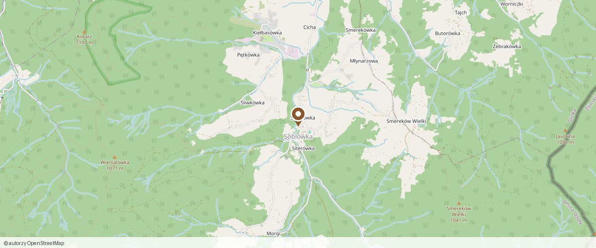 Mapa okolicy z zaznaczonym położeniem Domu pod Rycerzową w Soblówce